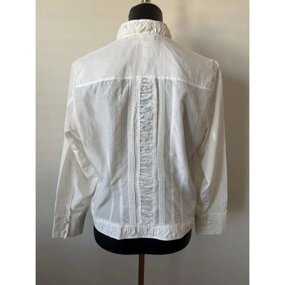 Coldwater Creek Women's PL Silk Blend Ivory Whimsy Ruching Jacket Petite - Picture 8 of 16